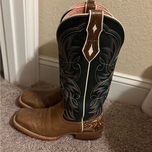 Brown and Black Embroidered Cowboy Boots